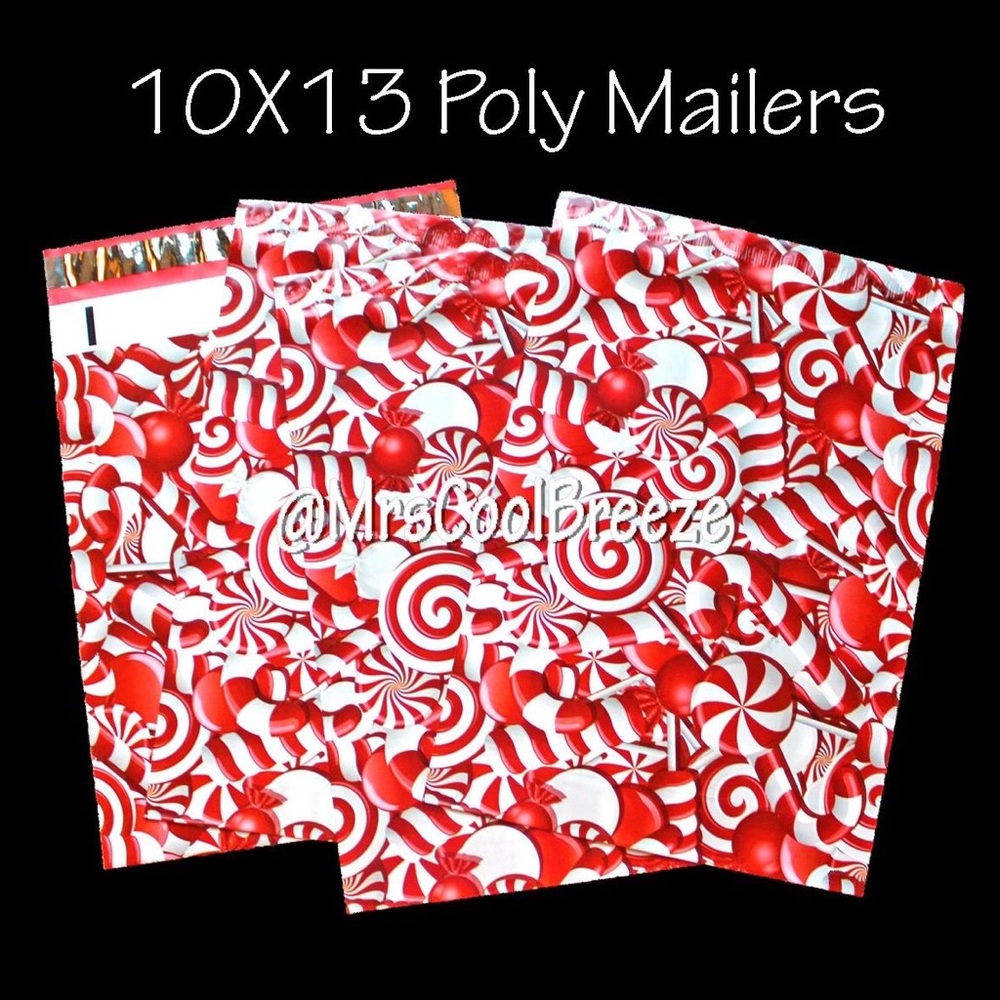 100 ~ 10X13 Candy Cane Designer Poly Mailers